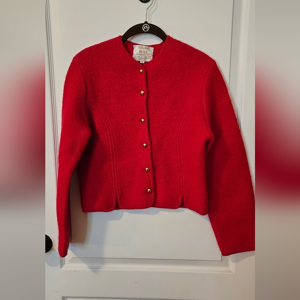 Tally Ho Vibrant Red Cardigan with Gold Accents